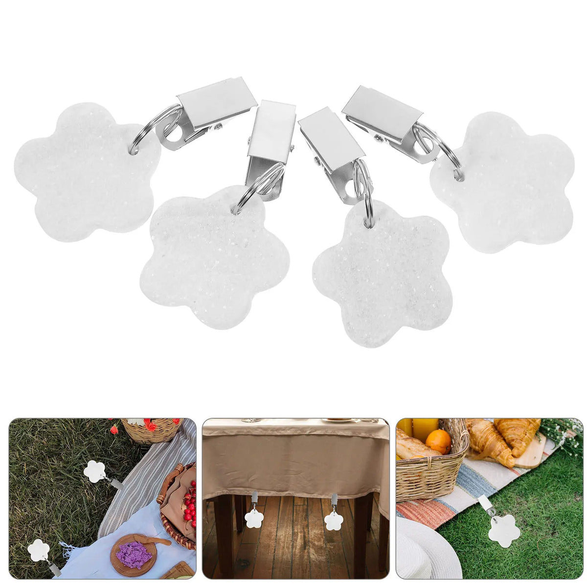 4Pcs Table Cloth Weights Flower Design Smooth Surface No Scratch Tablecloth Clips for Outdoor Tables Camping Folding Tables