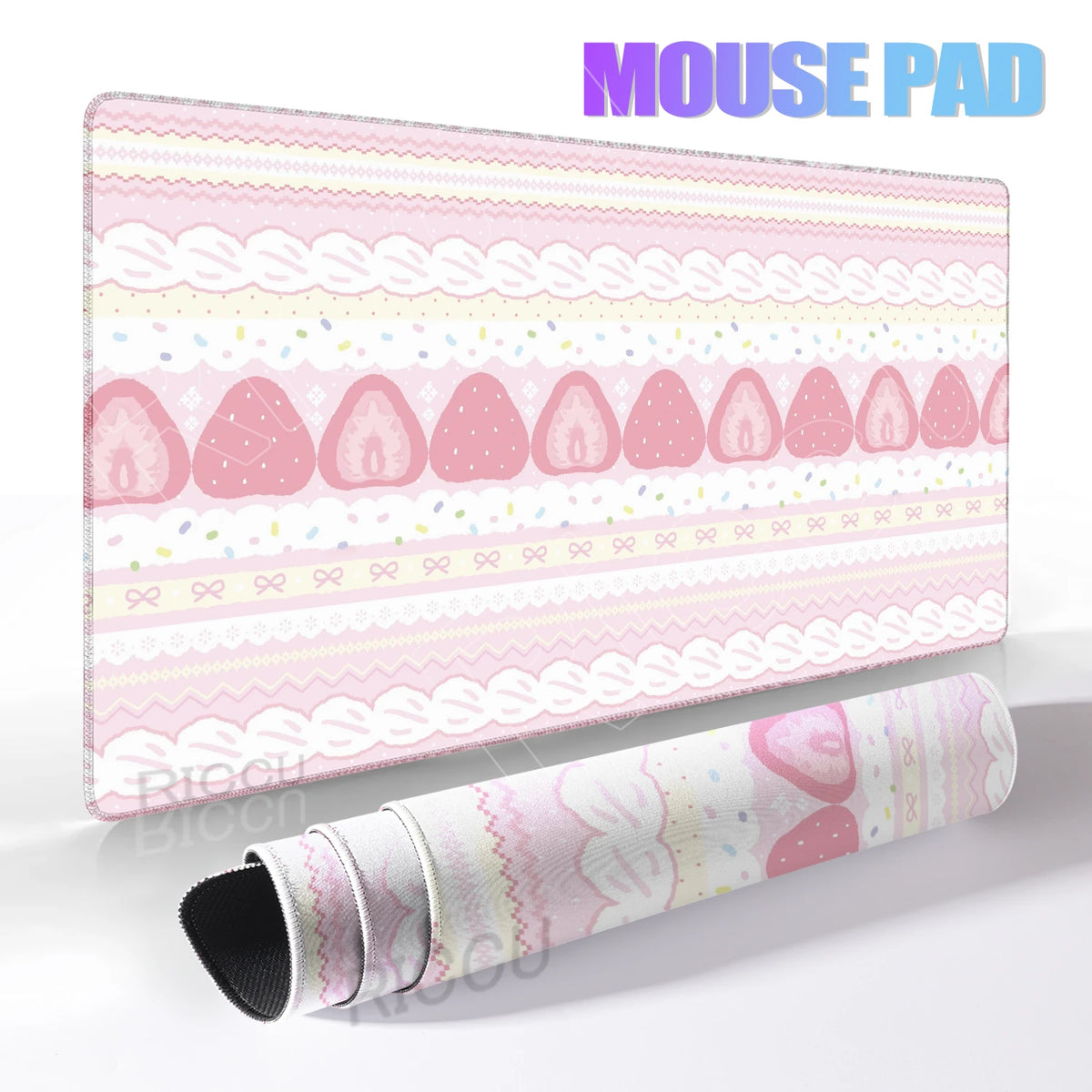 Cute Desk Pad Protector Pink Strawberry Cake Girl Kawaii Butterfly Mouse Pad Office Large Desk Mat Rubber Desk Accessories Pads