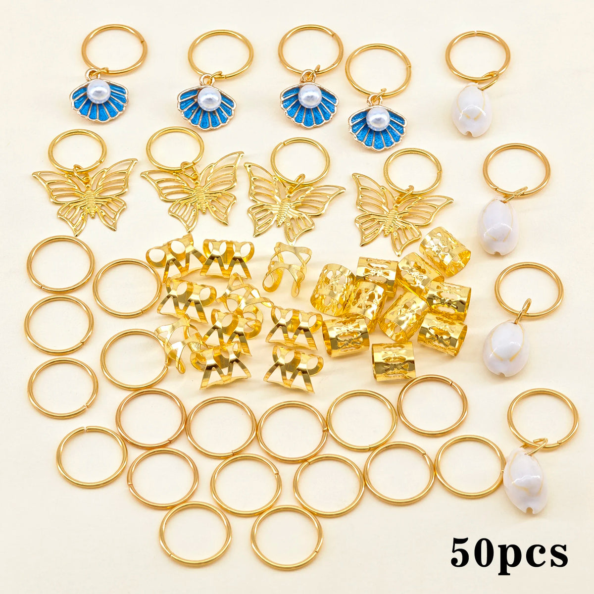 50Pcs Butterfly Braid Clips Shell Dreadlock Hair Accessories Colorful Butterflies Pearl Shiny Hair Rings Hair Jewelry Gifts