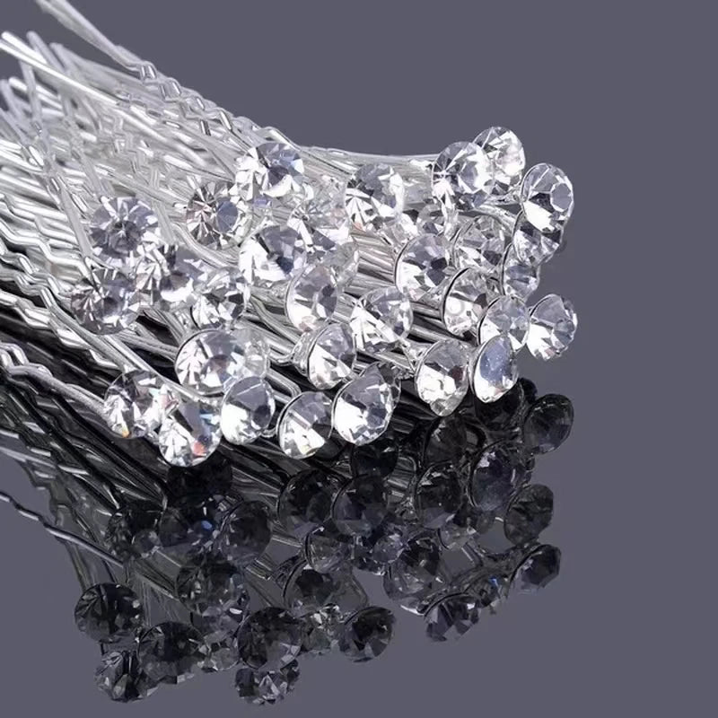 20Pcs Sparkling Crystal Hair Pins Silver Rhinestone U-Shaped Perfect Securing Adding Bridal Prom Party Daily Elegant Hairstyles