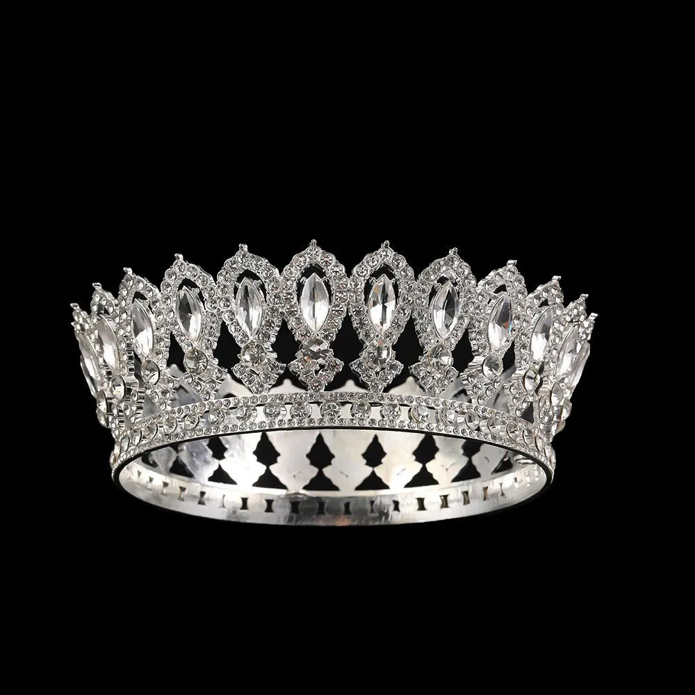 Cross-border Bride Crown European-style Full-circle Baroque Headpiece, Luxurious Crystal Decoration, Heavy-weight Round Imperial