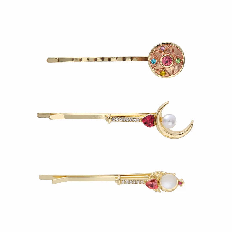 Magic Girl Hair Clips 3 Pcs Set Heart Wand Design Cute Bobby Pins Side Bang Barrettes Kawaii Hair Accessories for Teens Girls