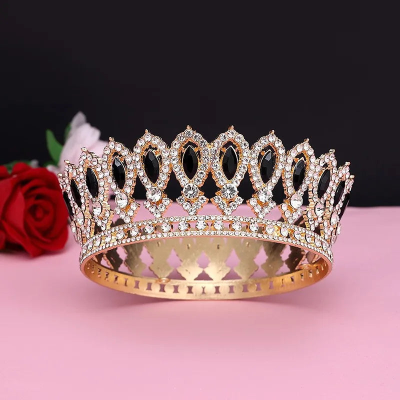 Cross-border Bride Crown European-style Full-circle Baroque Headpiece, Luxurious Crystal Decoration, Heavy-weight Round Imperial