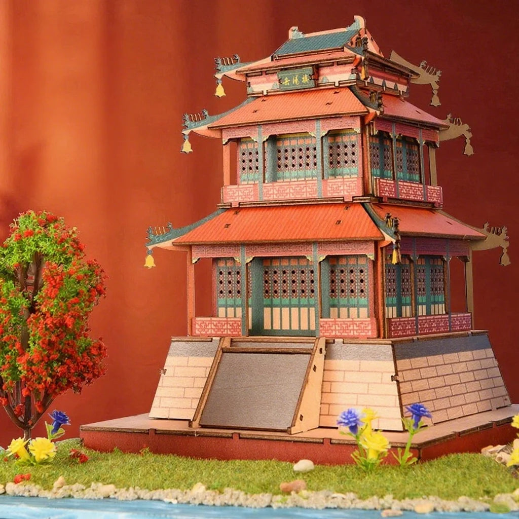 3D Wooden Chinese Yueyang Pavilion Model Kit Tang to Modern Dynasty Style DIY Architectural Display for Miniature Diorama Craft