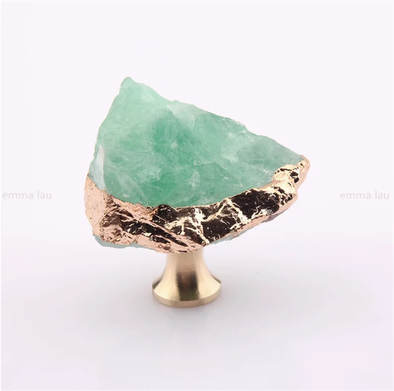 Natural Crystal Furniture Handle Single Hole Drawer Knob Green Pink Brass Handles For Kitchen Cabinet Door Cupboard Pulls Diy