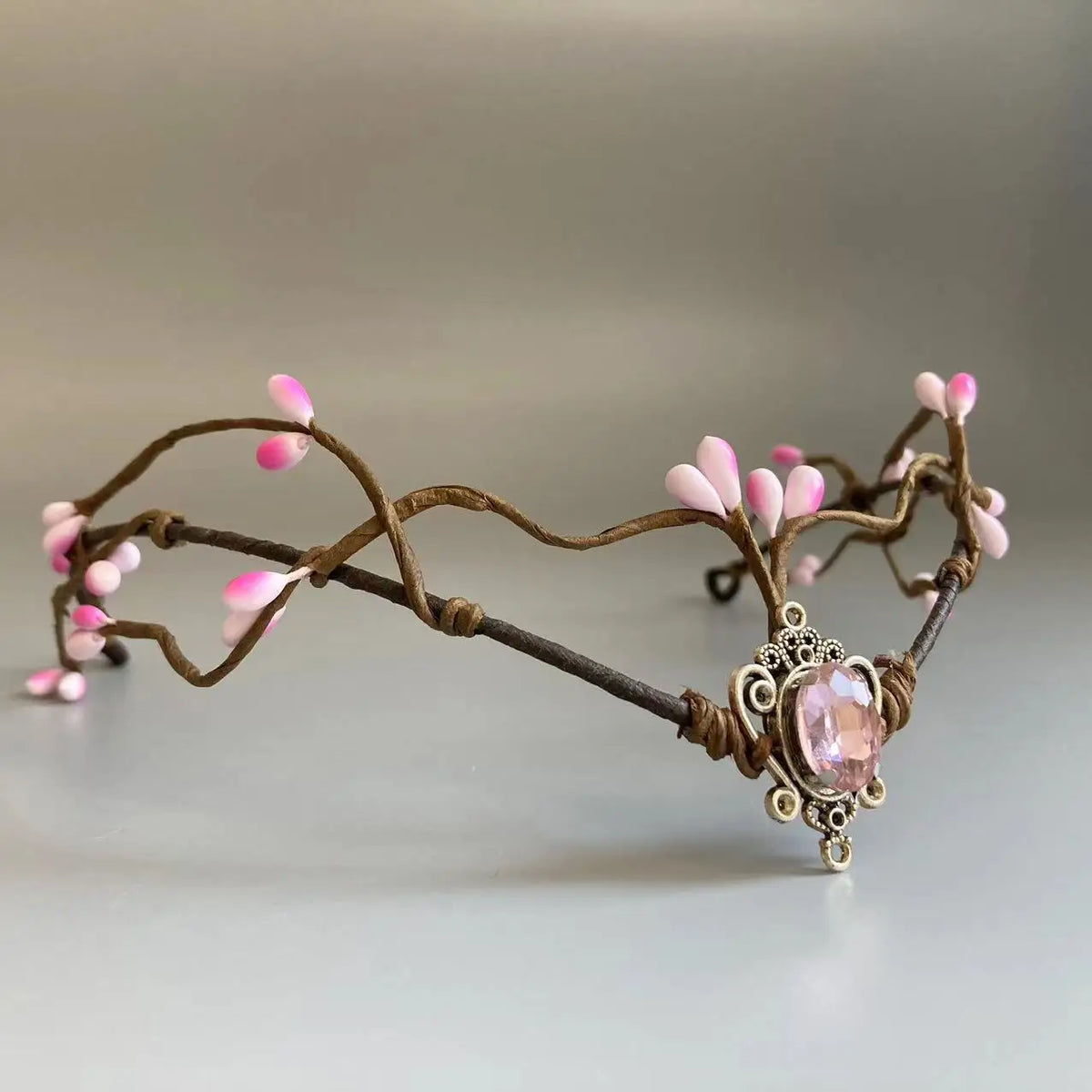 Woodland elf  Branches  Tiara Elven Headpiece Fairy Crown Circlet Moonstone With Pink Gem For Fairy Costume Women Diadem