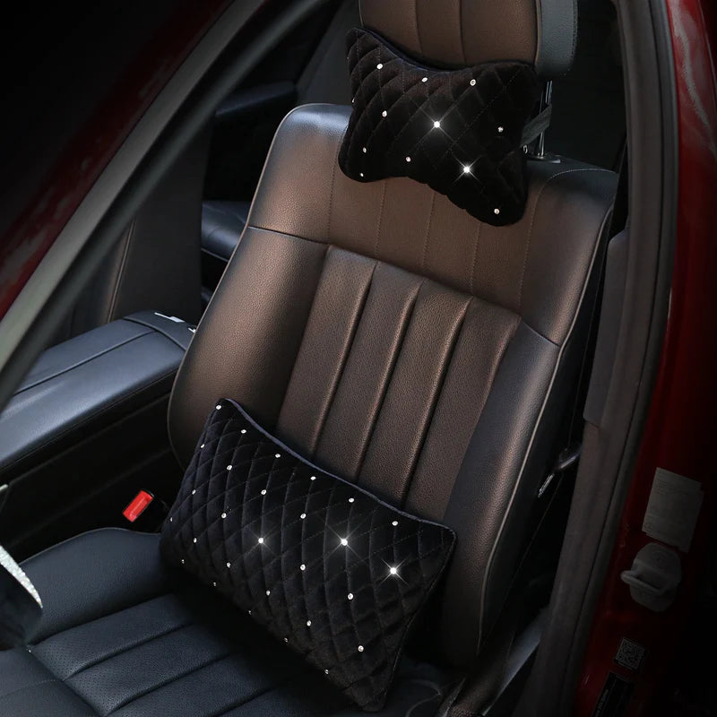 Bling Rhinestone Car Neck Pillow Winter Plush Crystal Auto Headrest Pillow Waist Supports Car Seat Pillow Cover Car Accessories