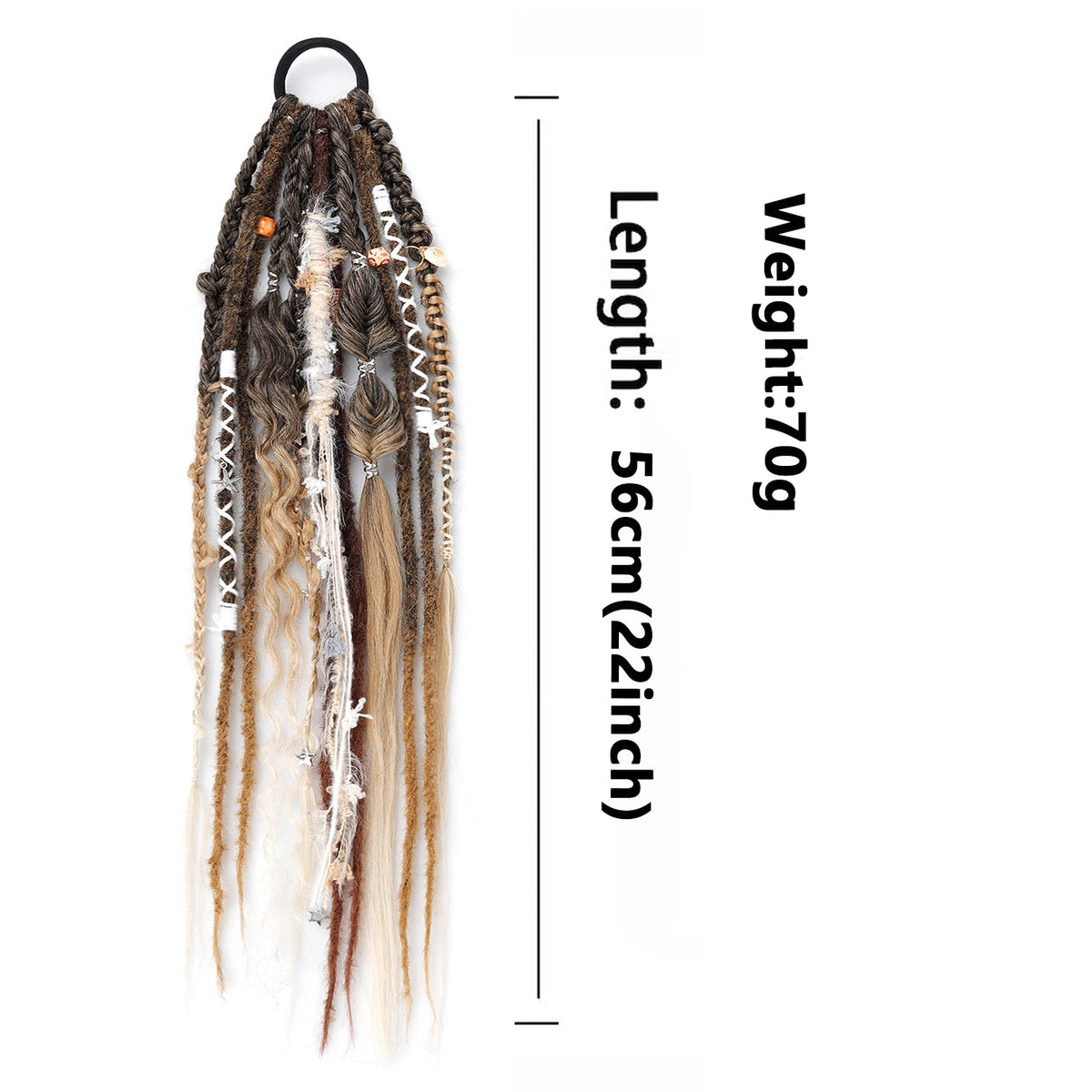 22 Inch Dreadlocks Ponytail Hair Extensions Synthetic Fibers Boho Braided Hairpieces With Beads Festival Cosplay Easy Wear