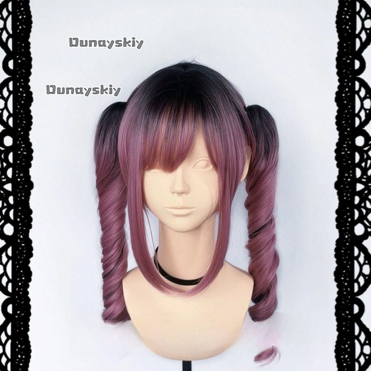 Cosplay Jirai Kei Pink To Black Gradient Synthetic Wig Double Ponytail