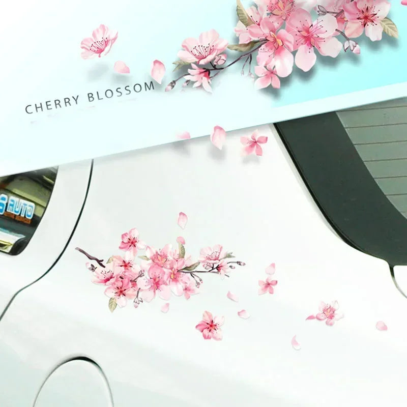 Pink Cherry Blossom Floral Car Stickers Love Auto Vinyl Decal Bumper Window for Women Car Tuning Styling Accessories