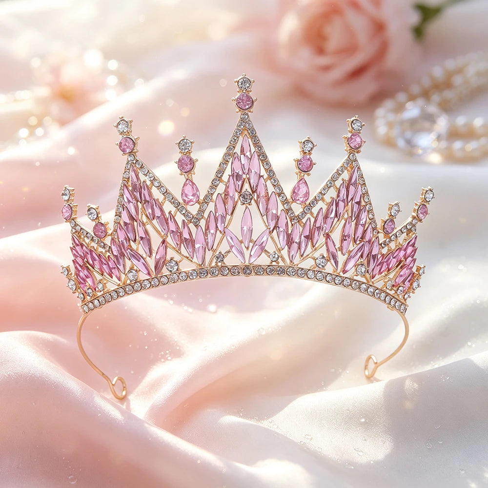 1pc Gold Tone Bridal Tiara Rhinestone Queen Crown Wedding Pageant Prom Birthday Party Headpiece Bride Hair Accessories for Women