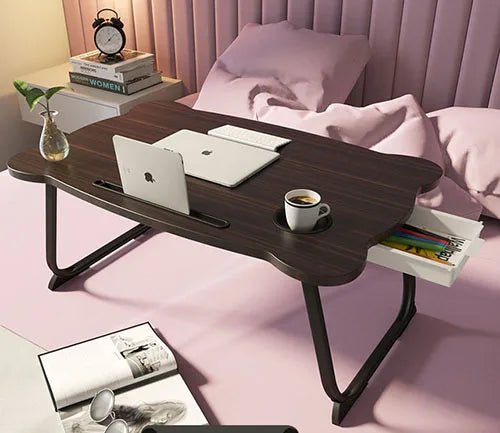 Simple Folding Laptop Bed Table, Sofa Table, Small Bay Window Desk, Slot Cup Holder Table, Portable Study Table, Home Furnitiure