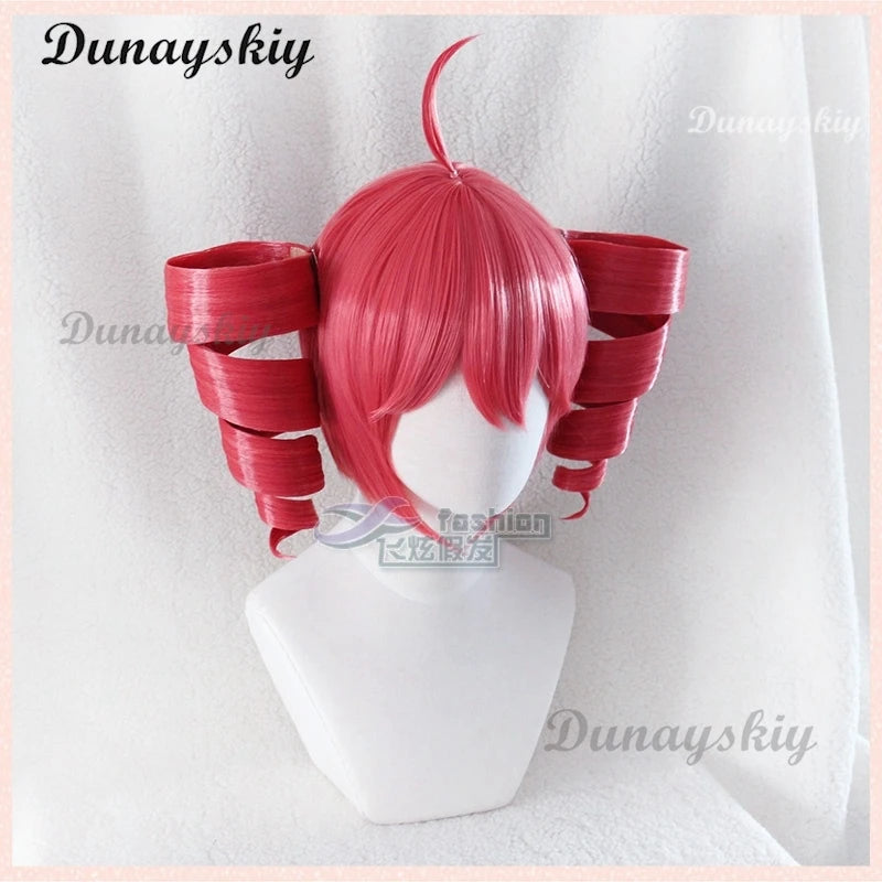 Anime Kasane Teto Wig Cosplay Wig Cute Red Ponytail High Heat Resistant Hair Teto Wig Free Wig Cap Women Long Curly Hair