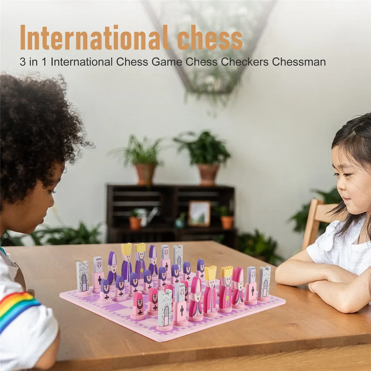 Travel Chess Set with Chess Board Educational Toys for Kids and Adults Pink