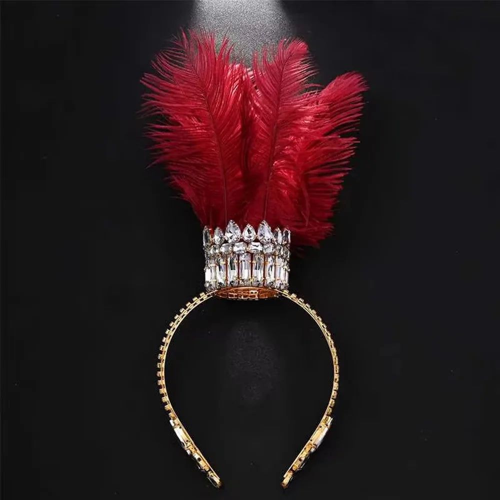 Best-selling Queen Exaggerated Feather Crown Headpiece for Women with High-end Water Diamond Headwear Gothic Ball Accessories