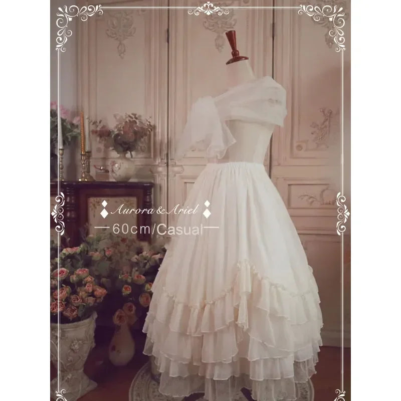 2026 New Sweet Cute Vintage Casual Lolita Petticoat,60cm White Glass Yarn Midi A-line Underskirt for Party Cosplay Tea Party