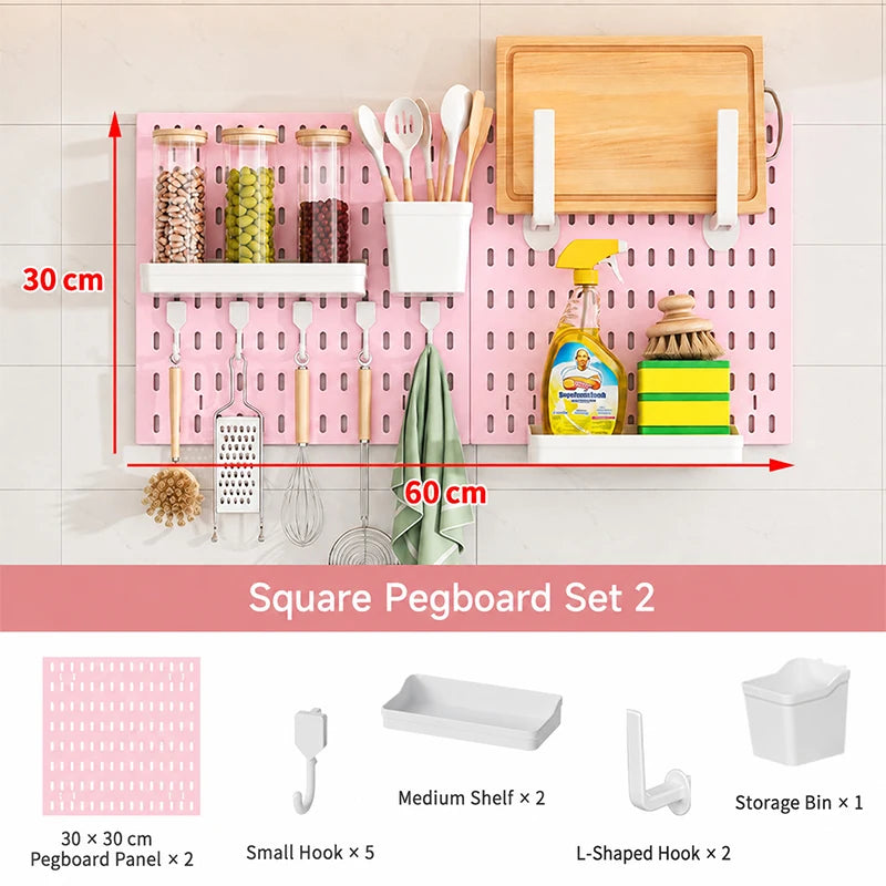 Pink No Drill Pegboard Storage Organizer Combinable Wall Mount Board for Gaming Desk Headset Game Controller Storage