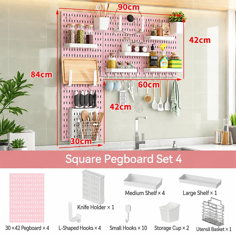 Pink No Drill Pegboard Storage Organizer Combinable Wall Mount Board for Gaming Desk Headset Game Controller Storage