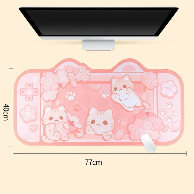 Large Kawaii Gaming Mouse Pad Cute Pink Purple Sakura Bunny Desk Pad Water Proof Nonslip Laptop Desk Accessories for Gaming