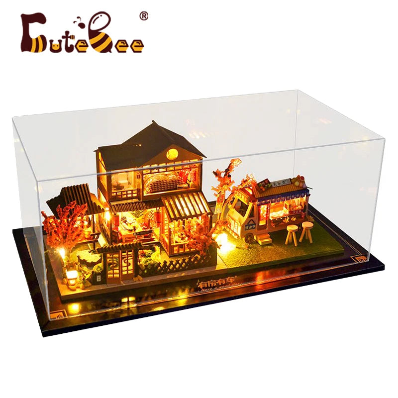 Cutebee DIY Dollhouse Kit Japanese Garden RV Wooden Miniature Doll house Toys for Children Girls Adult Girls