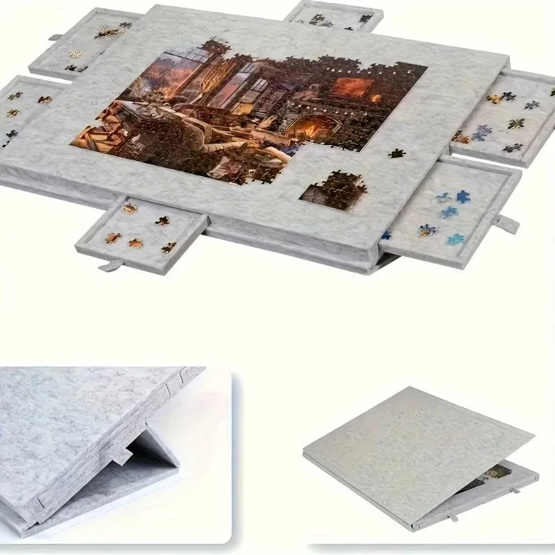 6-Drawer 1500pcs Jigsaw Puzzle Table, Felt Board with 6pcs Drawers, Tilting 2-in-1 Stand & Cover, Lightweight Portable for Gift