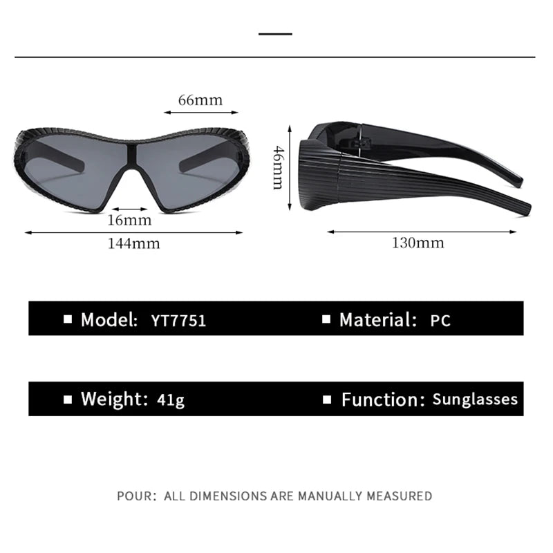 2025 New Fashion Personality Y2k Trendy Sunglasses For Men And Women Futuristic Large Frame One-piece Protective Glasses 7751