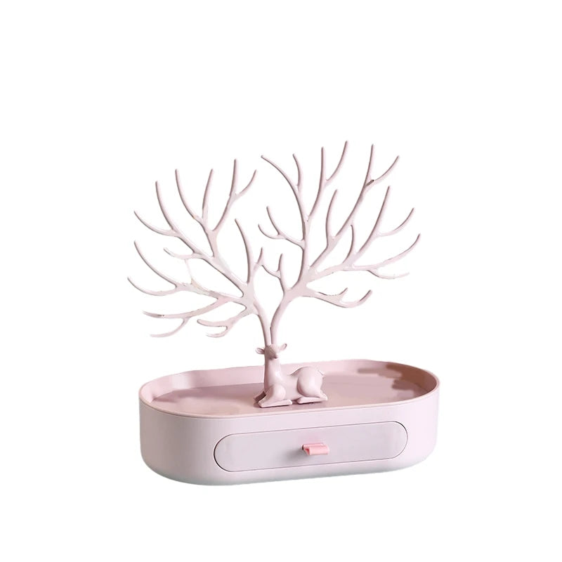 Antlers Jewelry Display Stand with Drawers,Necklace Earring Jewelry Organizer Display Stand,Deer Jewelry Rack,Pink