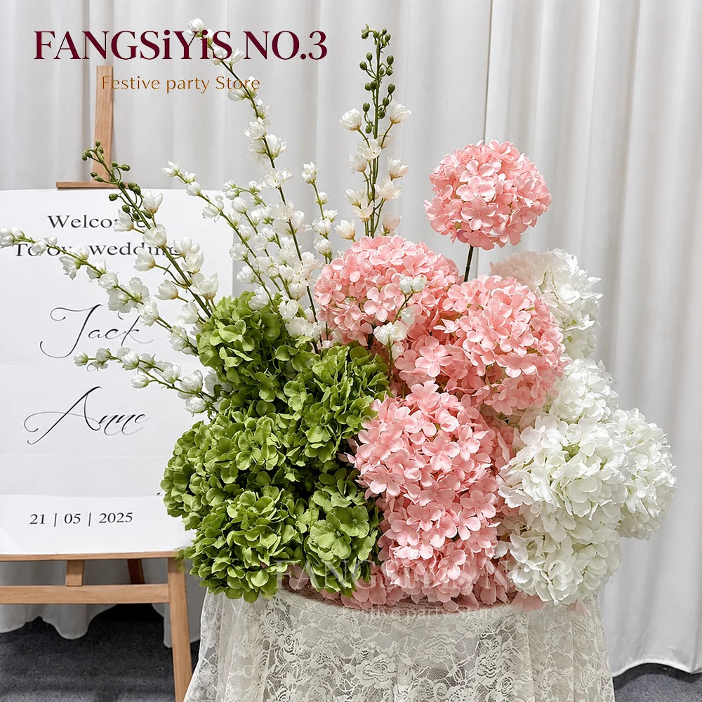 Luxury Pink White Artificial Flower Arrangement Calla Lily Hydrangea Rose Floral Centerpiece Wedding Table Party Backdrop Decor