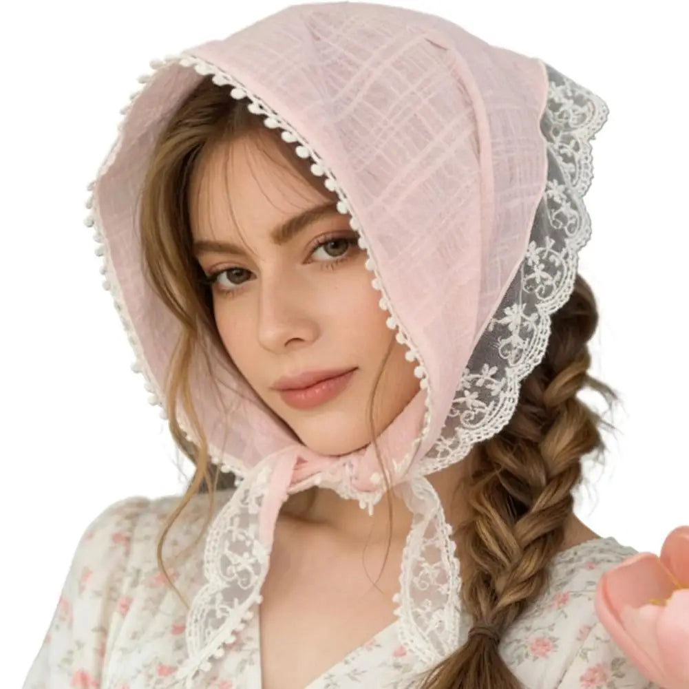 Sweet French Style Lace Triangle Scarf Bohemia Summer Hollow Floral Headband Ribbon Weave Print Beach Vacation Hair Accessories