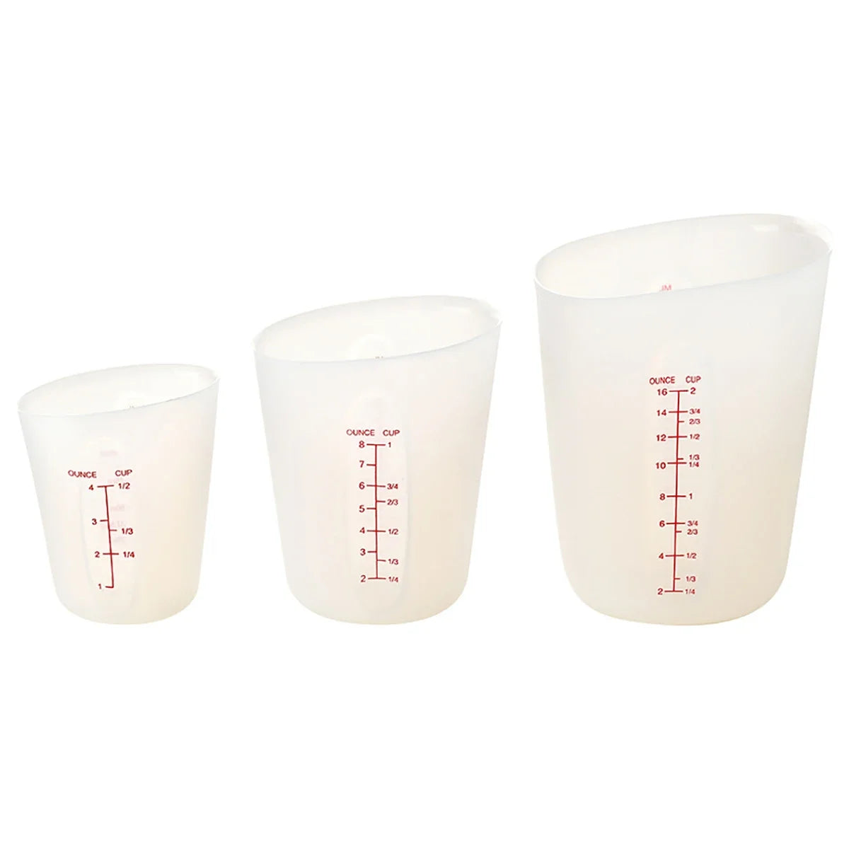 3pcs Pink Silicone Measuring Cup Set Dual Scale ML/OUNCE Visible Measuring Cup Kitchen Baking Tool Heat-resistant Measuring Cup