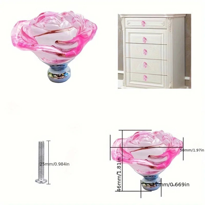 50mm Colorful Crystal Rose Glass Knob Single Hole Wardrobe Dresser Drawer Kitchen Wine Cabinet Pulls Furniture Accessories