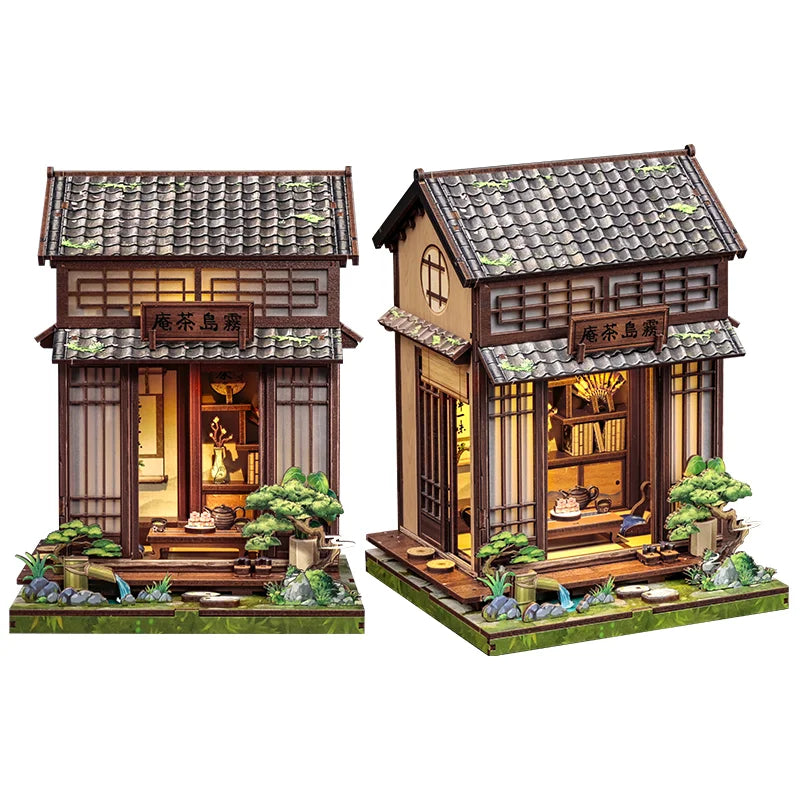 Cutebee DIY Book Nook Kit Miniature Dollhouse Bookshelf Insert Wooden Bookend 3D Building Model for Kid Gifts Japanese Style