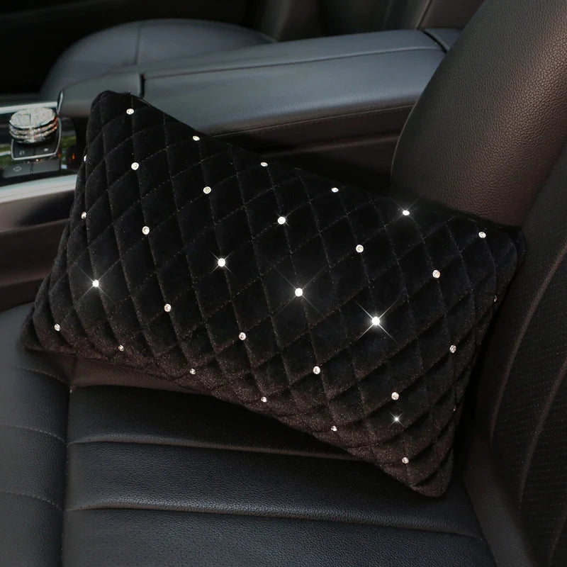Bling Rhinestone Car Neck Pillow Winter Plush Crystal Auto Headrest Pillow Waist Supports Car Seat Pillow Cover Car Accessories