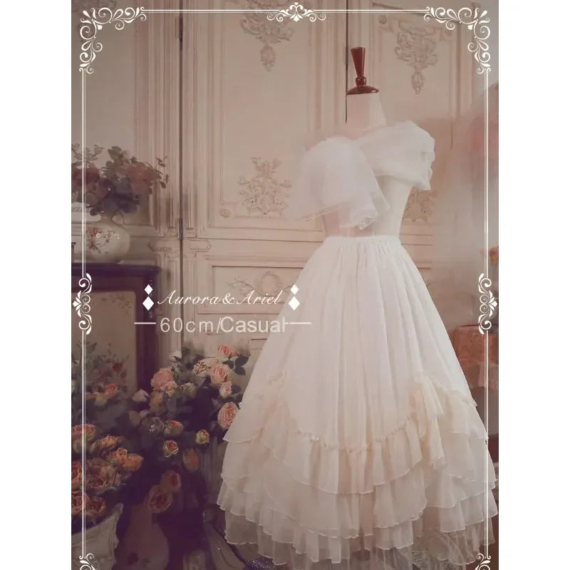 2026 New Sweet Cute Vintage Casual Lolita Petticoat,60cm White Glass Yarn Midi A-line Underskirt for Party Cosplay Tea Party