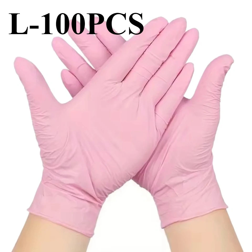 50/100PCS Light Pink Nitrile Gloves Disposable Powder Free Soft Flexible Handwear Beauty Hair Salon Cleaning Daily Use Supplies