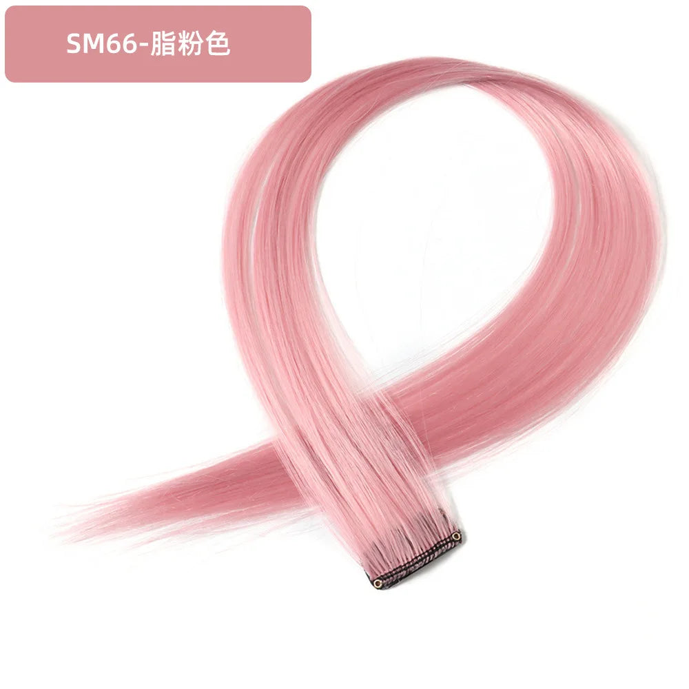 22 Inch Colored Highlight Synthetic Hair Extensions Rainbow Long Straight Hairpieces for Women Kids Girls Purple Pink Blue
