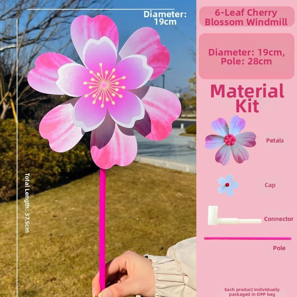 1pc/2pcs Multistyles Rotating Wind Spinner Windmill Cherry Blossom Colorful Standing Lawn Flower Pinwheel Double Layered PVC