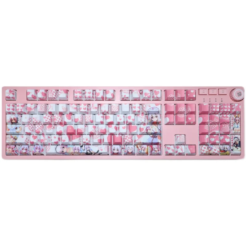 108 Keys PBT 5 Sides Dye Subbed Keycaps Anime Gaming Key Caps Pink Cherry