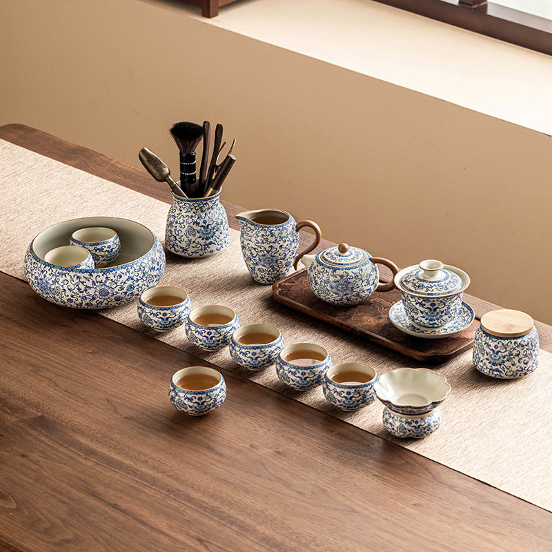 Kung Fu tea set blue and white lotus tea pot