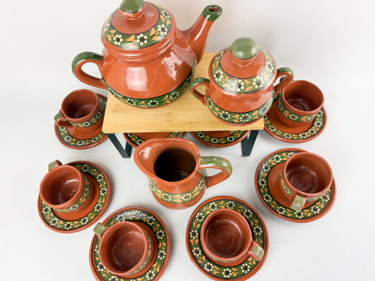 Traditional Mexican Tea Pot Set 16pc - Juego de Te Barro