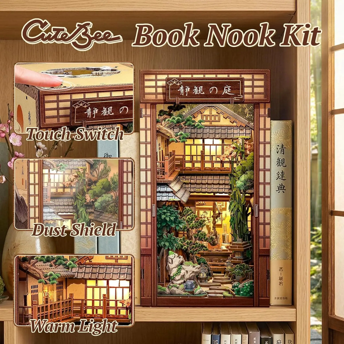 Book Nook Kit - DIY Miniature House 3D Puzzle Craft for Adults | Japanese Zen Garden Booknook, Bookshelf Insert Decor Gift, Rela