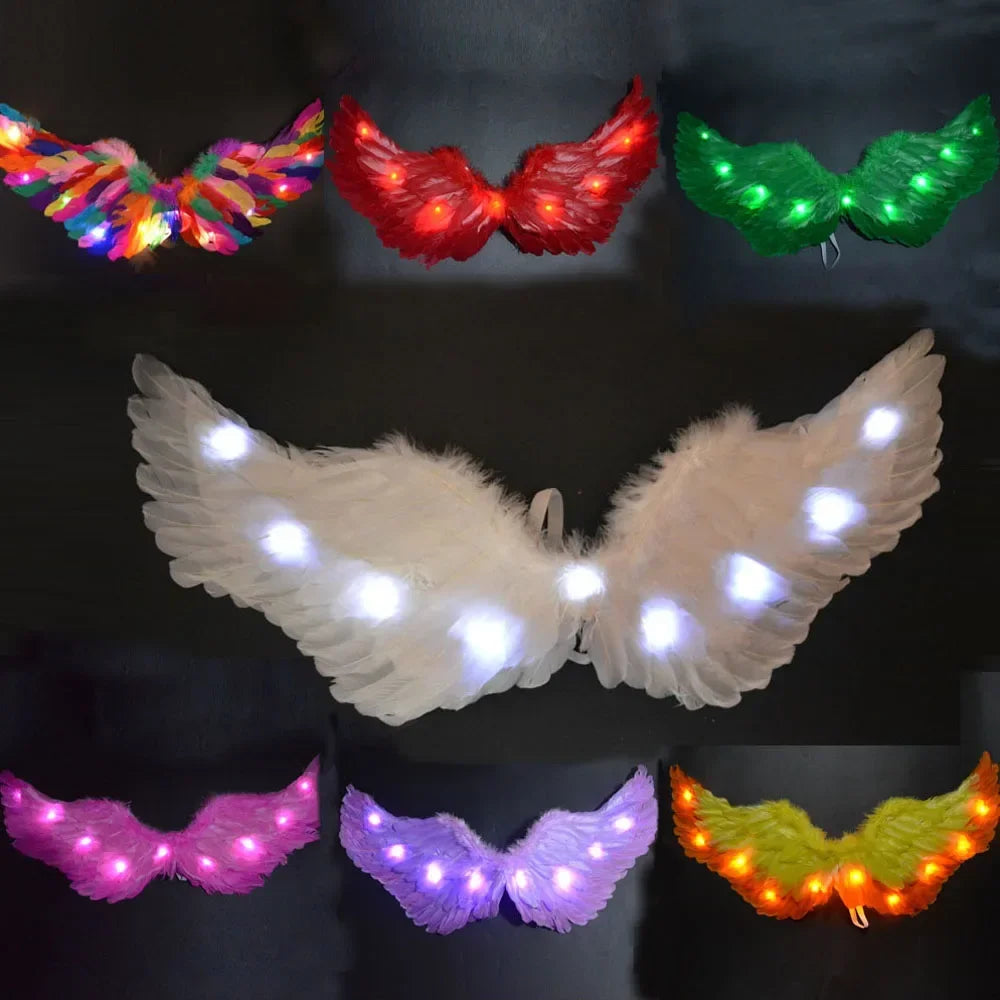 Princess Women Kids Glow Light Angel Feather Wing Fairy Girls Props Party Costume Wedding Decoration Christmas  Halloween