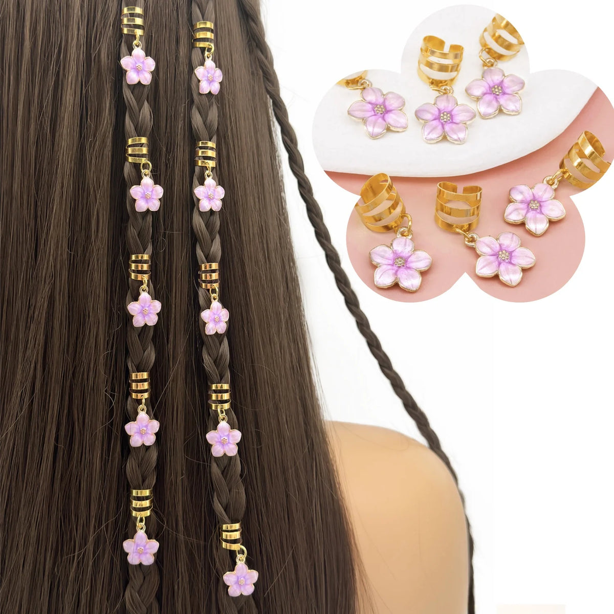 6pcs Flower Decor Hair Clip, Dreadlocks Beads Hair Braid Rings Clips Dread  Decoration/Accessories Jewelry Music festival