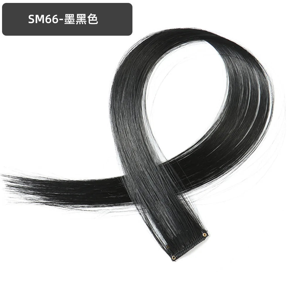 22 Inch Colored Highlight Synthetic Hair Extensions Rainbow Long Straight Hairpieces for Women Kids Girls Purple Pink Blue