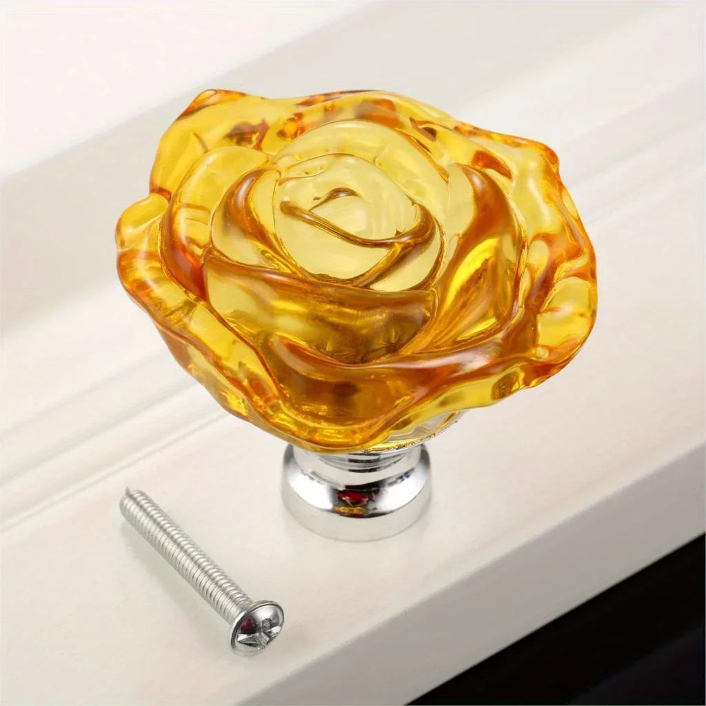 50mm Colorful Crystal Rose Glass Knob Single Hole Wardrobe Dresser Drawer Kitchen Wine Cabinet Pulls Furniture Accessories