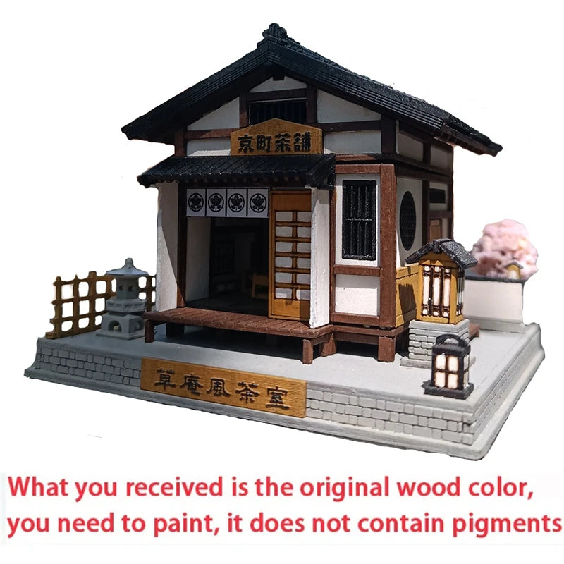 NEW DIY Wooden Miniature Model Kit Japanese Tea Room Casa Doll Houses 3D Puzzle Dollhouse With Furniture Lights Friends Gifts