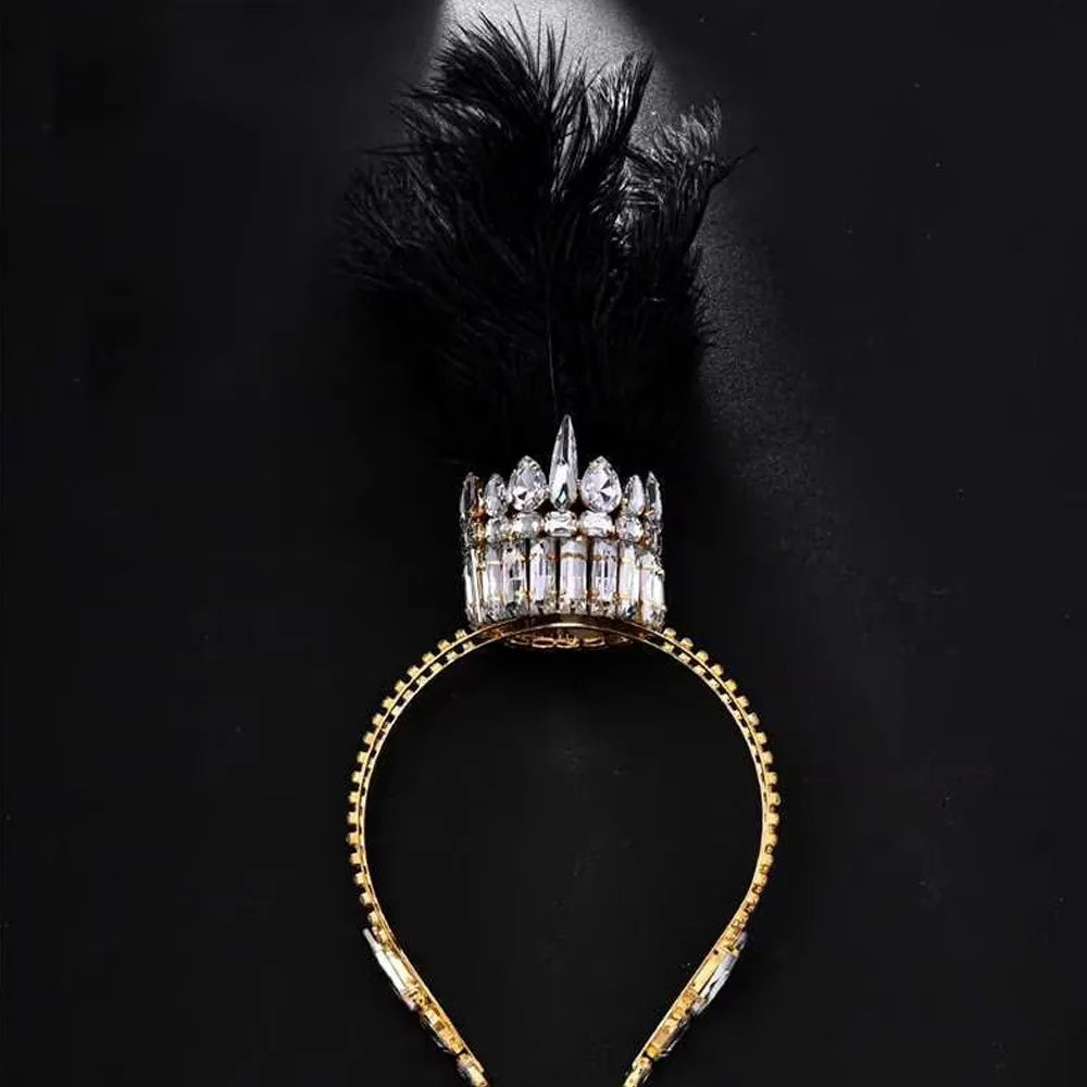 Best-selling Queen Exaggerated Feather Crown Headpiece for Women with High-end Water Diamond Headwear Gothic Ball Accessories