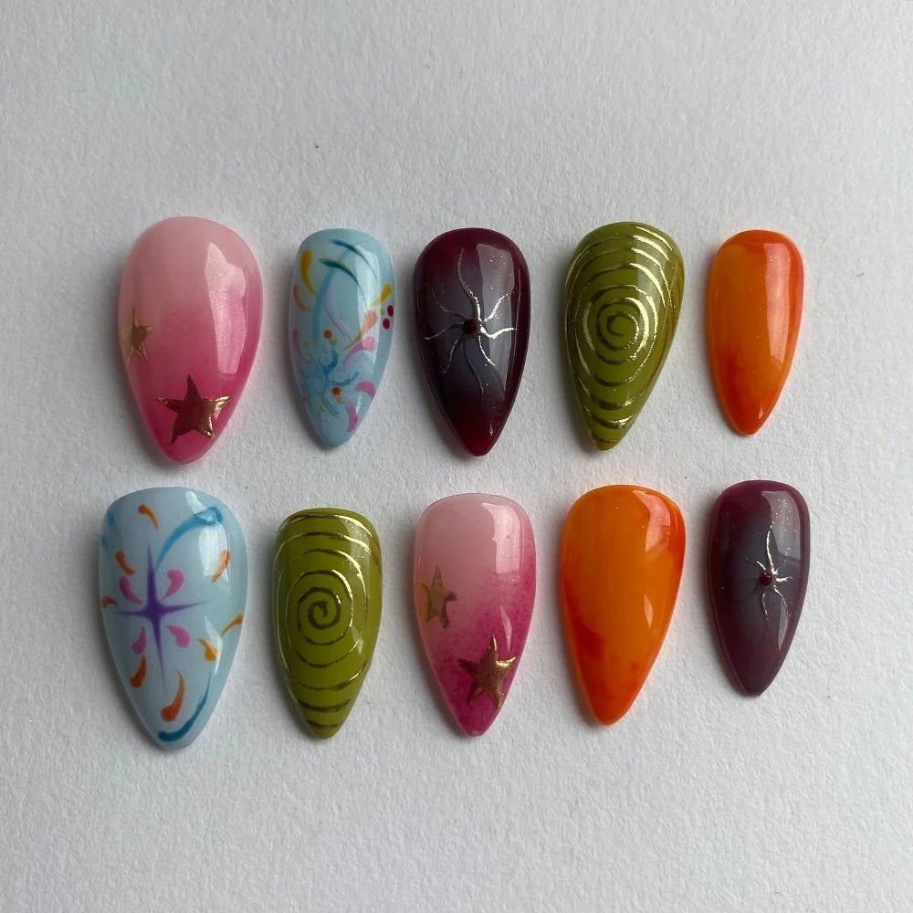 10Pcs 3D Flower Bow Gel Acrylic Nails Almond
