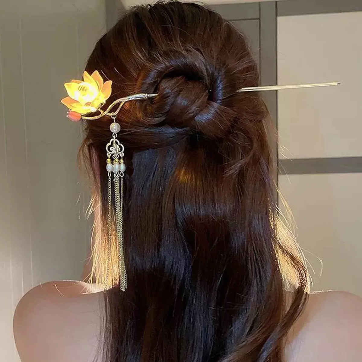 Luminous Flower Hairpin Lotus Light Lantern Tassel Hair Stick