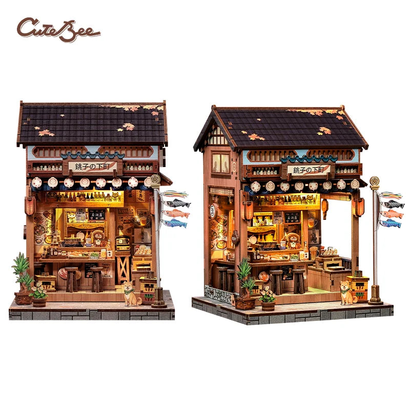 Cutebee DIY Book Nook Kit Miniature Dollhouse Bookshelf Insert Wooden Bookend 3D Building Model for Kid Gifts Japanese Style